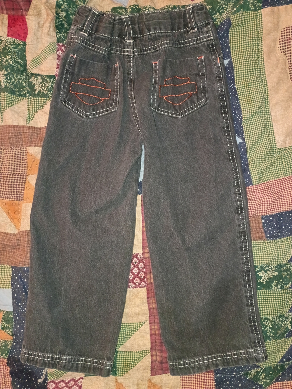 Harley-Davidson Black Denim Kids Jeans with Orange Stitching